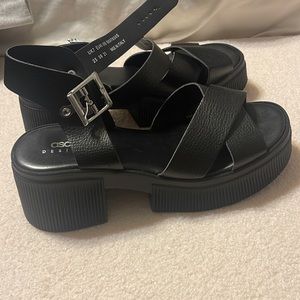 Womens asos black chunky heel ankle strap sandal size 9 us